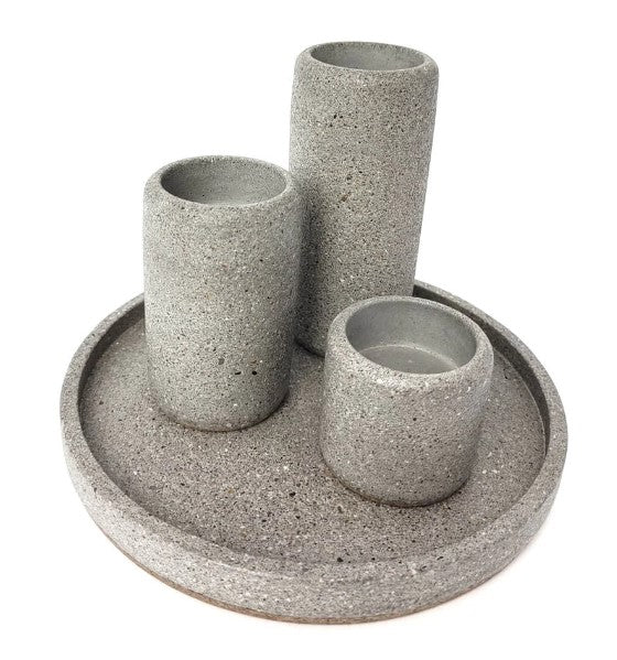 Ensemble de bougies chauffe-plat en grès gris