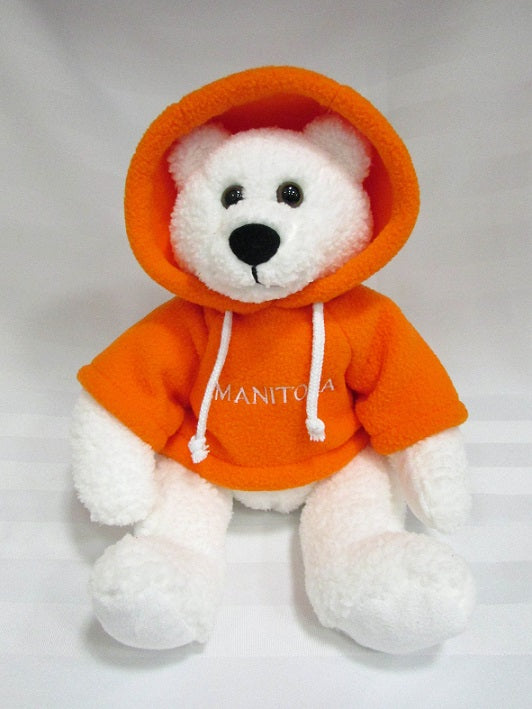 Polar Bear with Orange Hoodie | Ours polaire avec capuche - Orange
